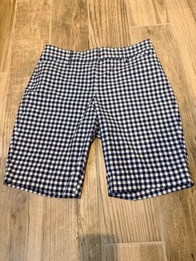 Talbots Navy and White Gingham Perfect 10 1/2" Shorts.  EUC